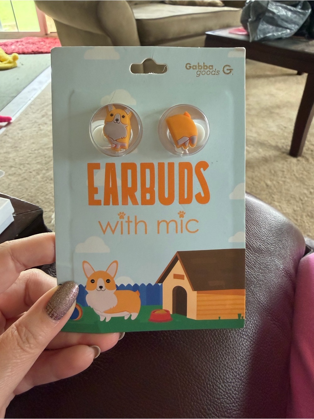 Orange Corgi Earbuds with Mic - Cute Pet Design